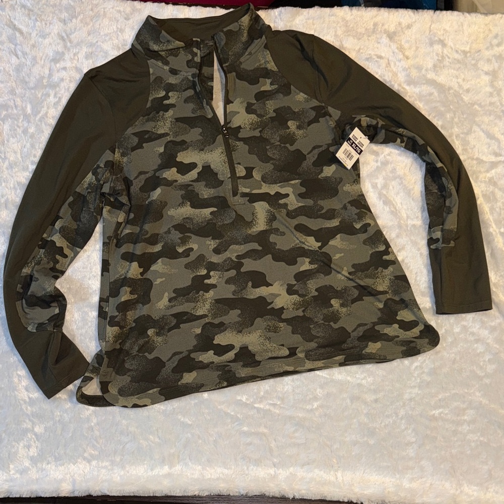 NWT ACX active Olive Green Camo Half-Zip Pullover